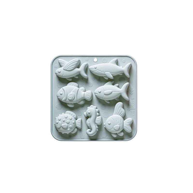 7 Cavity Different Marine Fish Silicone Mold Seahorse Puffer Fish Shape Fondant Candy Chocolate Mould Animal Cake Decoration