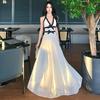 French Seaside Vacation Temperament Long Dress Backless Birthday Light Evening Dress Collar Neck Suspender Dress