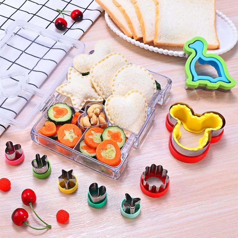 12 Pc Sandwich Cutter and Press Assortment with Metal Bread Forms for Family Breakfast Serving and Decorative Produce Use In Meals