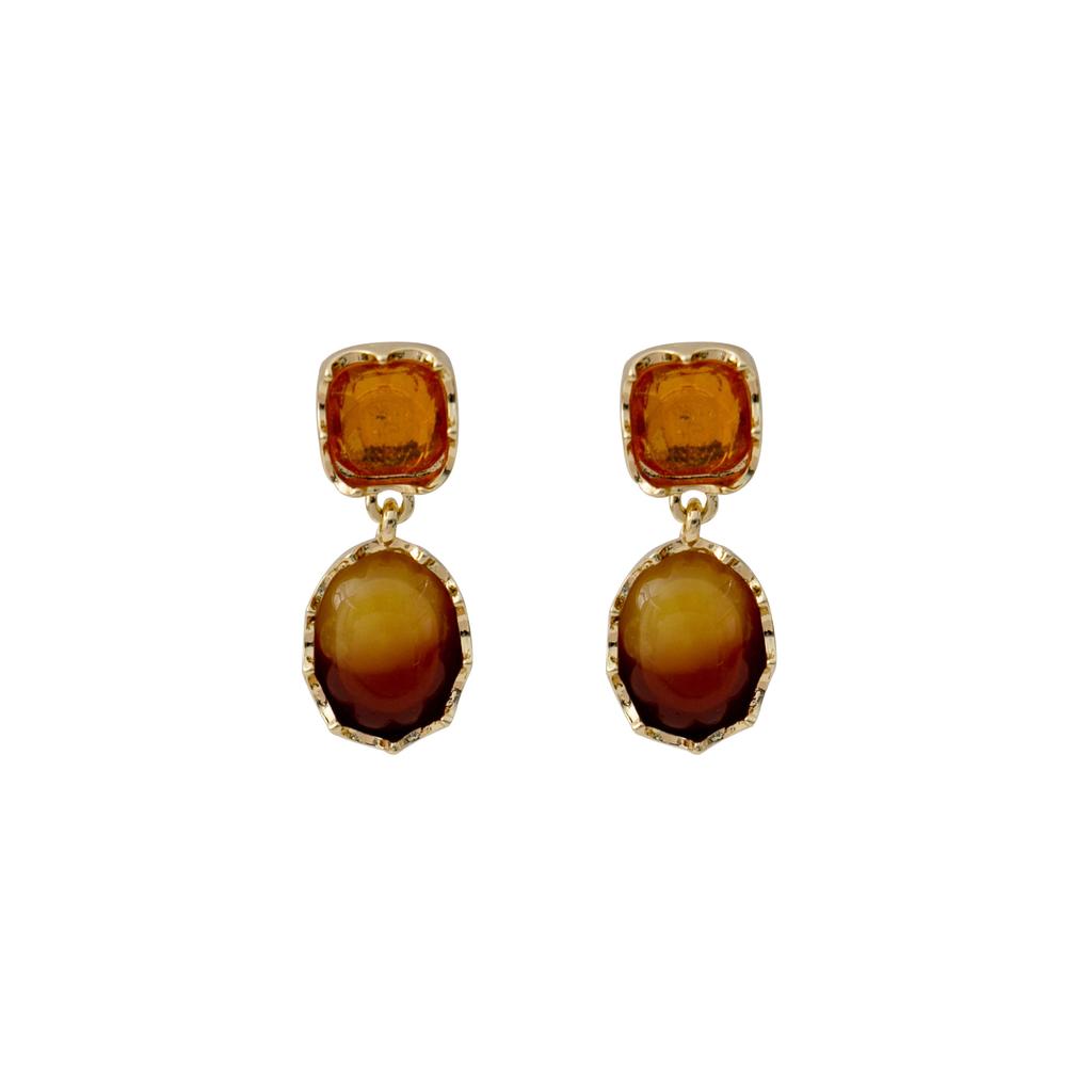 Autumn And Winter French Retro Amber Gradual Change Smudge Earrings, Maillard Atmosphere Contrasting Color Oval Earrings Women