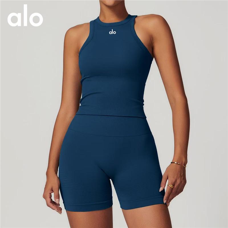 American Alo Yoga Seamless Fitness Set: Stylish Yoga Tight Vest with Beautiful Back, One-Piece, Long Pants & Shorts. L