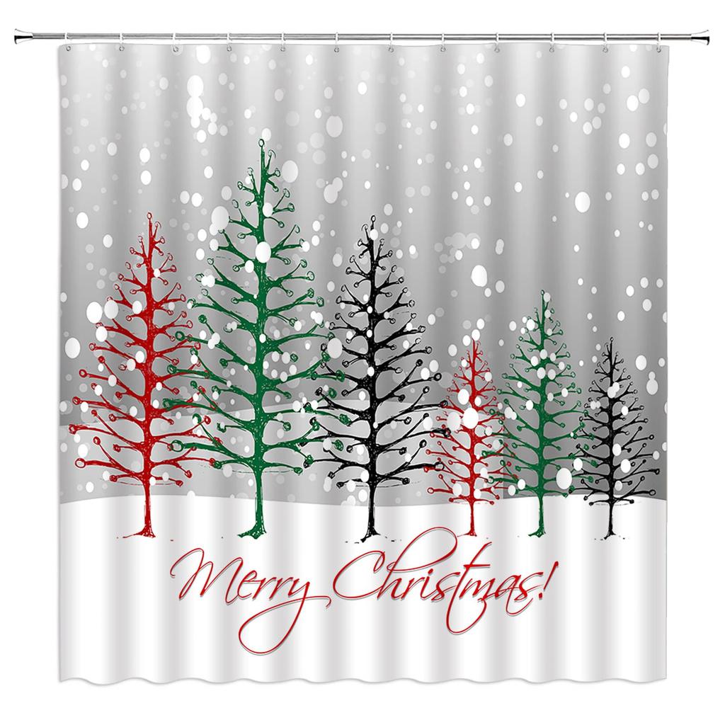 Christmas Shower Curtain Winter Snowy Landscape Forest Shower Curtain Xmas Pine Tree Bath Curtain with Hooks Home Bathroom Decor