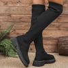 Fashion Stretchy Knit Over The Knee Long Boots for Women 2025 Autumn Fashion Thick Sole Non Slip Thigh High Boots Woman Plus Size 35-43