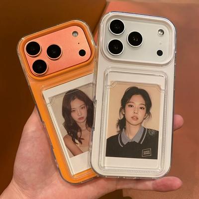 2IN1 Card Slot Transparent Phone Cases For iPhone 17 Pro Max 15 14 Plus 13 12 16 Pro Air Photo Pocket Shockproof Protector Cover