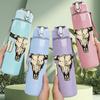 1PC Bull Cow Skull Western Style Print 750ml Color Plastic Sports Water Bottle Leakproof Flip Straw Lid Suitable for Sports Office Home Use