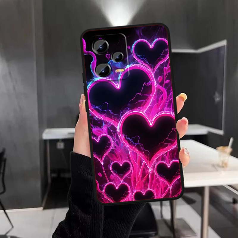 Luxurious Love Design Art Phone Case For Xiaomi Redmi Note 15 14 13 12 12S 11E 11 11S Pro Plus 4G 5G Black Soft TPU