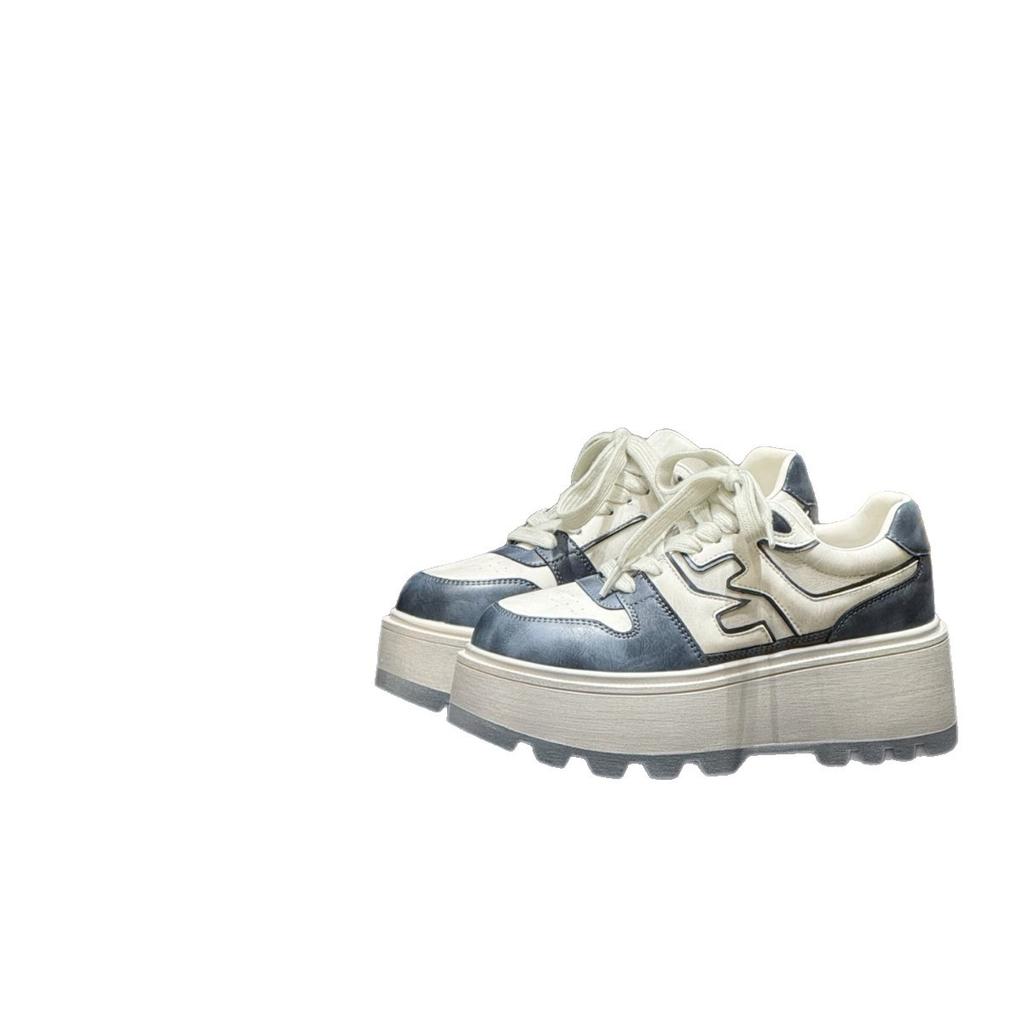 European Station leather platform white shoes women's 2025 autumn new muffin sole heightening lace-up casual versatile board shoes