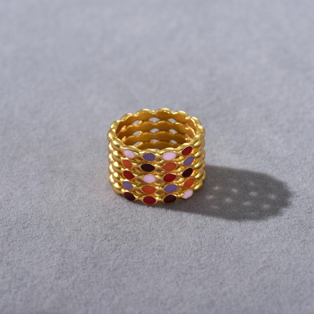 Bohemian Color Drop Glaze Premium Metal Hollow Ring Retro Niche Design Personalized Unique Ring