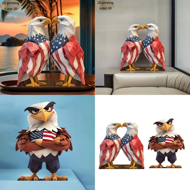 Wooden Bird Sculpture Patriotic Bird Figurine Perfect for July 4th and Memorial Day Table Decoration