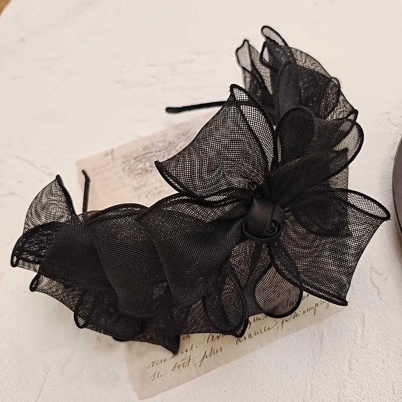 

1PC Women s High Sense Fashion Retro Black Large Bow Mesh Headband чорний