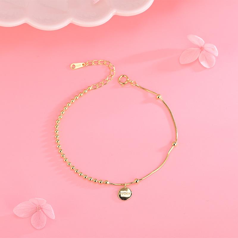 S925 Sterling Silver Korean Style Bean Letter Lucky Bracelet Niche Literary Simple Lucky Ball Bracelet