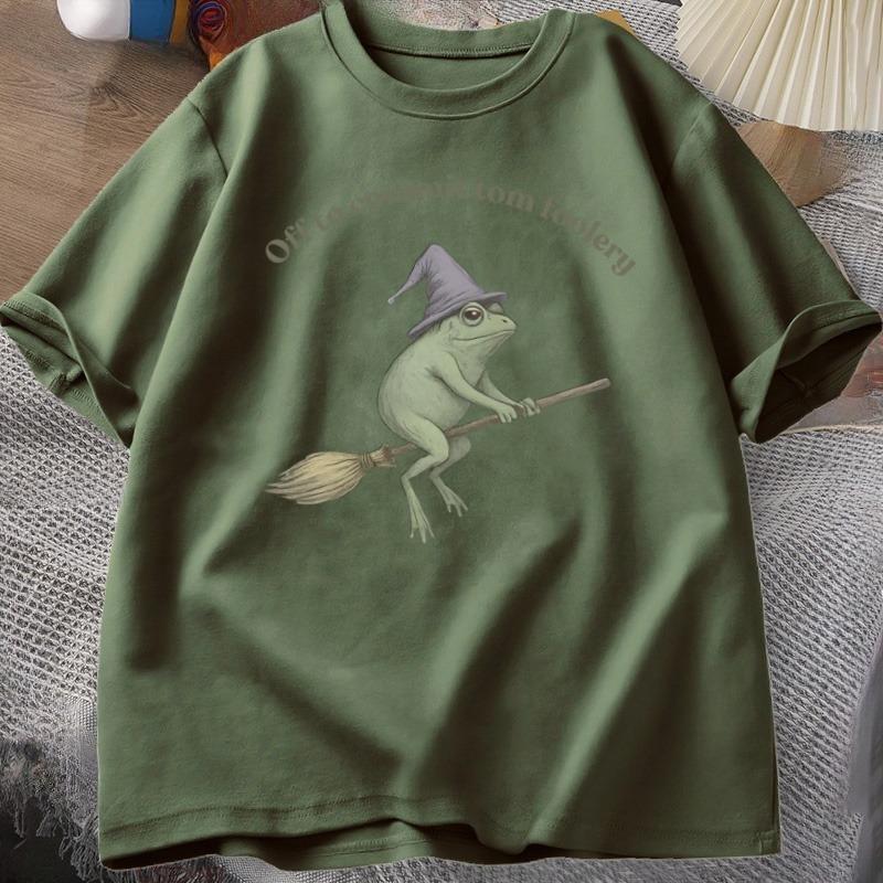Witch Frog TShirt Unisex Women Funny Halloween Cottagecore Toad Tshirt Casual Round Neck Short Sleeve Unisex Clothes Streetwear Tops