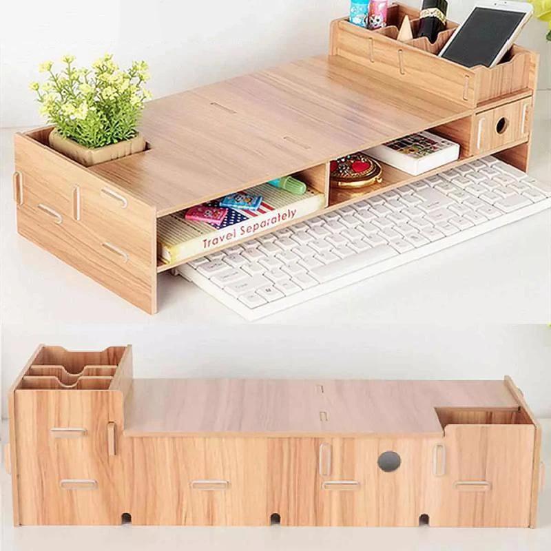 Desk-Holder Shelf Laptop-Stand Wood Desktop Monitor Stand Computer Screen Riser Shelf Plinth Strong Laptop Stander Desk Holder