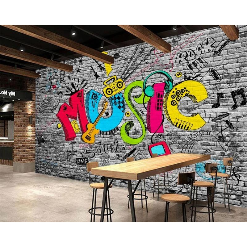 Brick Wall Graffiti 3d Wallpaper Letter Abstract Mural Bar Ktv Background Wall 3d Wallpaper