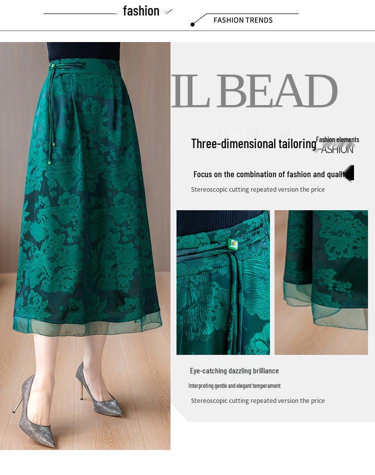 Damen Frühling/Sommer Schwarzer Jacquard A-Linien-Rock: Retro High Waist Schlankmachend für Mütter mittleren Alters