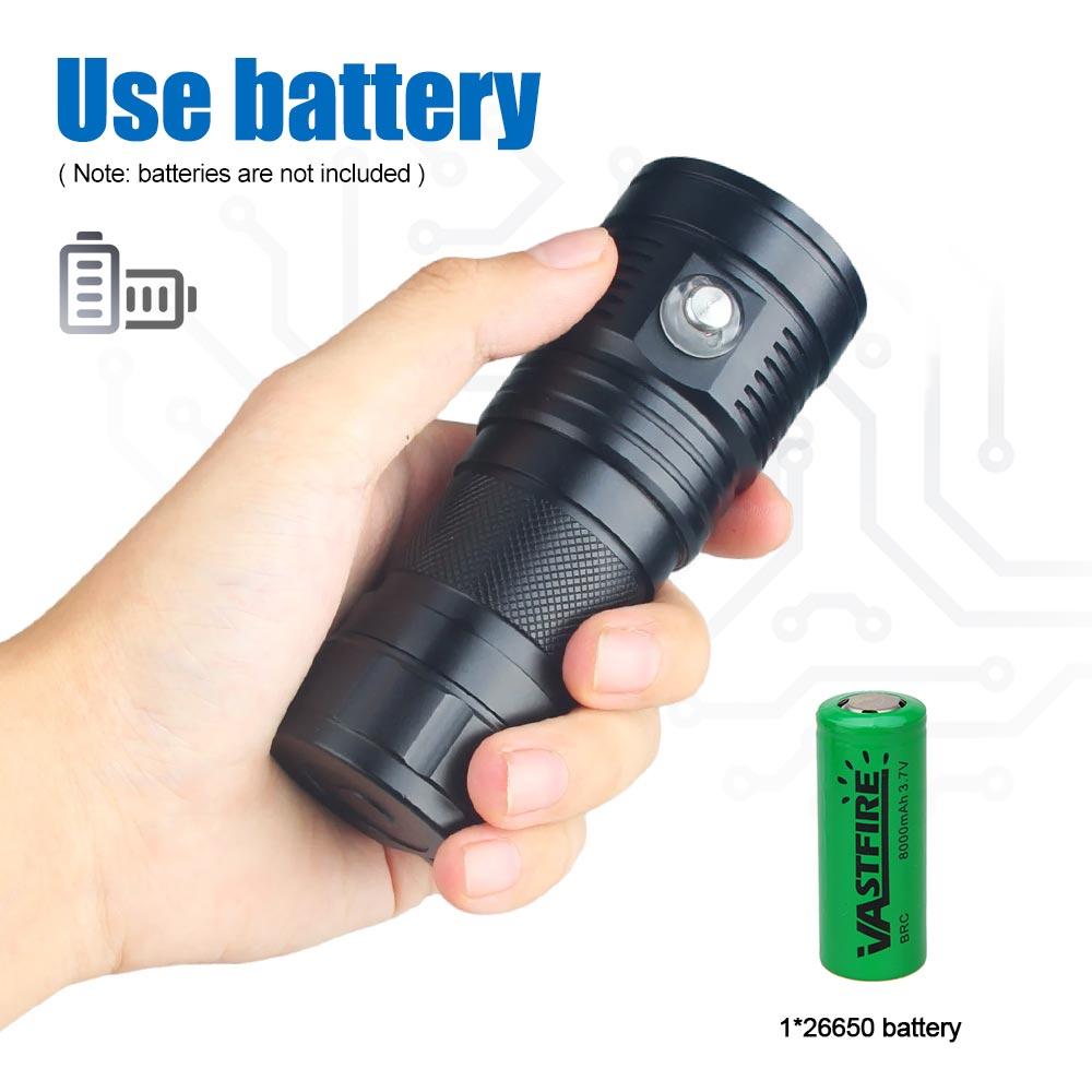 High Power Diving Flashlight White/Red/Bule Light IPX8 Highest Waterproof Rating Professional Diving Light Power With Hand Rope