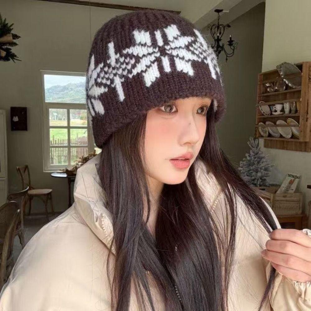 Printed Snowflake Beanies Wool Printing Knit Cap Retro Jacquard Knitted Hat  Apparel Accessories