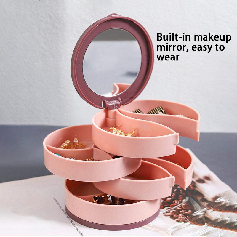 1Pc Jewelry Stand Holder Display Tray Multilayer Rotating Jewelry Storage Box With Mirror Plastic Makeup Box