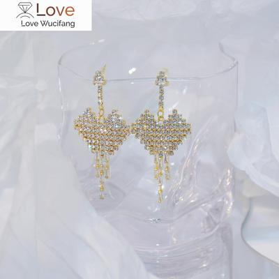 Exquisite AAA Zircon Love Tassel Earrings 14K Real Gold Plating Sweet Women's Wedding Party Earrings