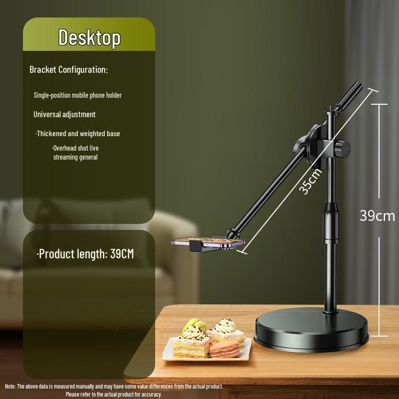 Retractable Dual-Device Phone Holder with Fill Light for Overhead Shooting & Live Streaming
