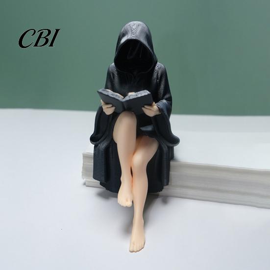 Halloween Decor Statue Black Robe Girl Ornament, Dark Style, with Balanced PLA Material Figurine Base Sitting Figurine, Durable Detailed Texture