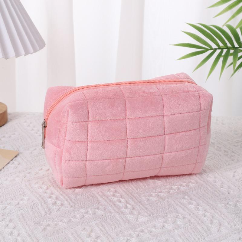 Soft Plush Makeup Organizer Bag Large Capacity Storage Pouch Portable Pillow Design for Travel Daily Essentials