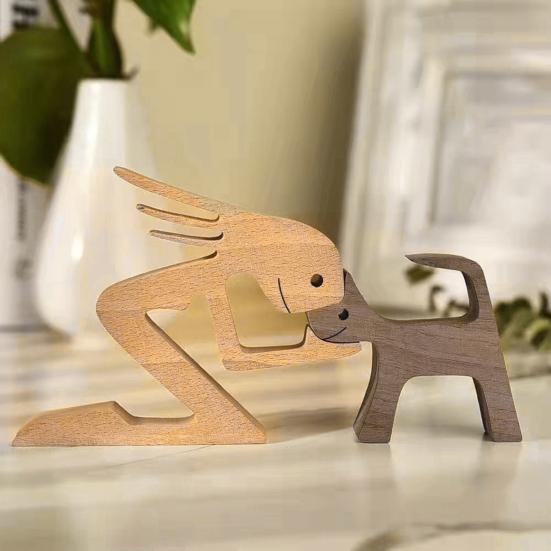 Dog And Human Ornament Rustic Wooden Boy And Dog Decoration Minimalist Puppy