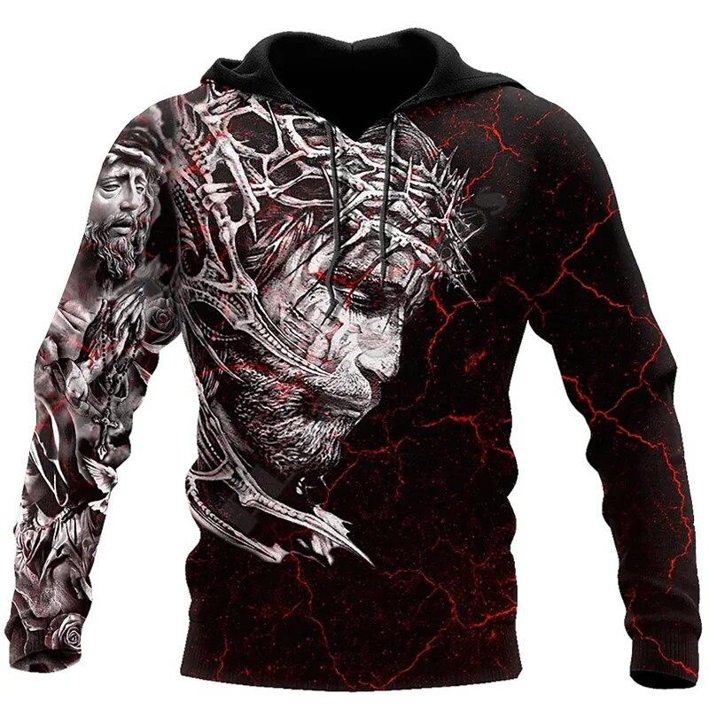 Men's Hoodie Jesus Christ 3D Print Sweatshirt Spring Fall Designer Fashion Casual Pullover Oversized Y2k Clothes Stranger Things