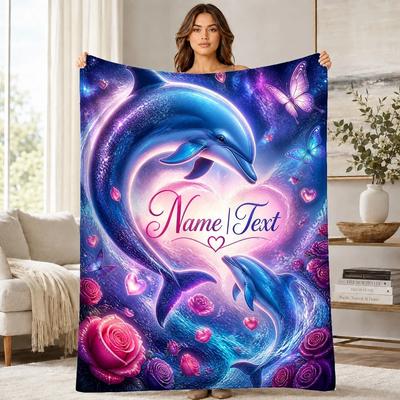 Celestial Dolphins With Roses Coral Fleece Blanket