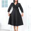 Women's New Fashion Temperament Solid Color V-neck Pleated High-waisted Pendulum Dress Dress