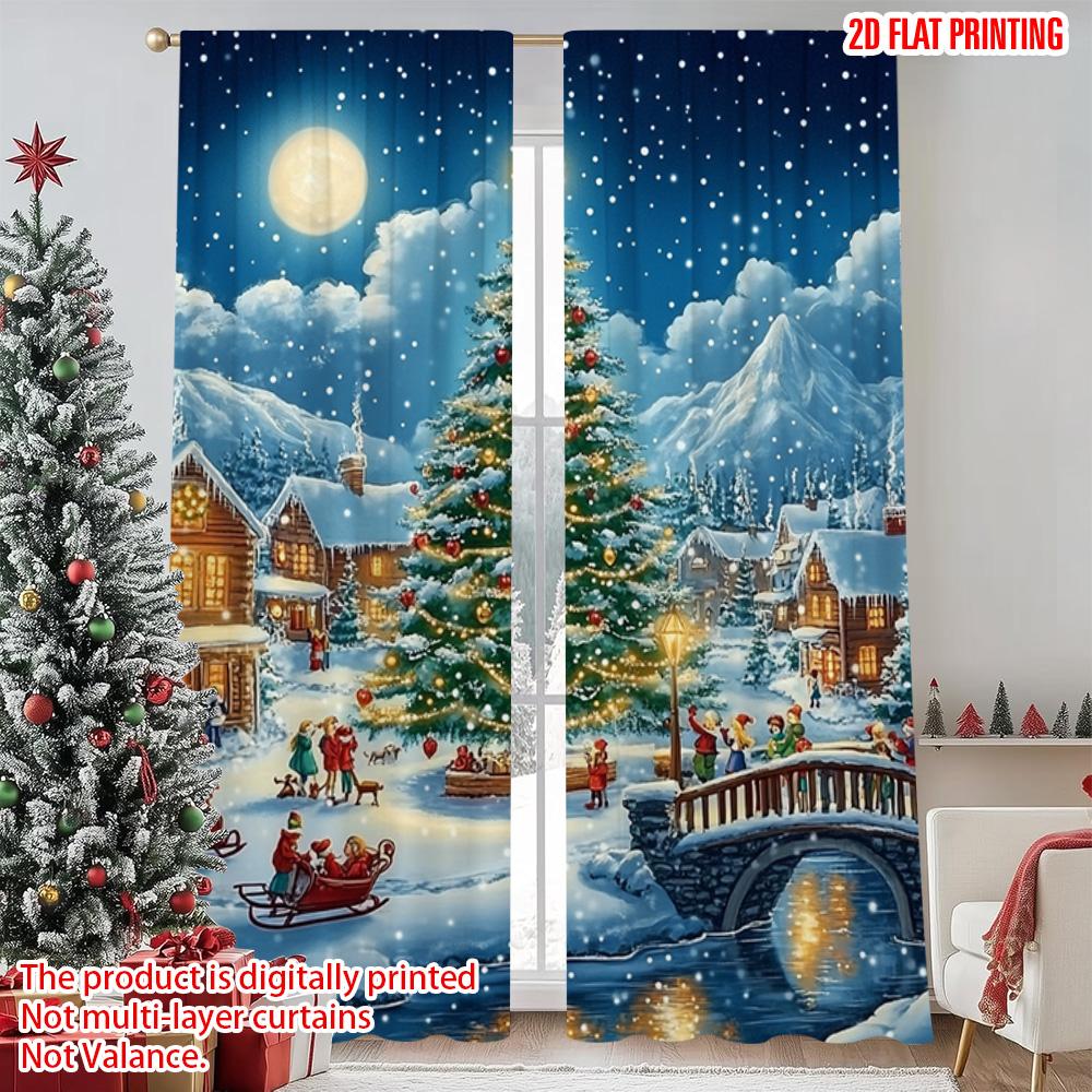

2 шт. 2D плоская печать Рождественские шторы Снежный рождественский сюжет с огнями и домиками Полиэстер Без электричества 52.50×116.00 CM 2pcs