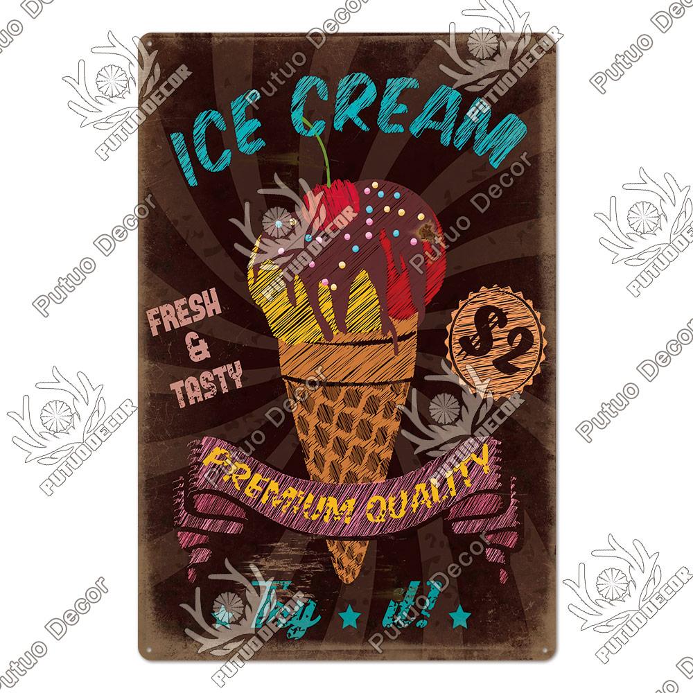 Putuo Decor Donuts Dessert Vintage Plaque Metal Plate Tin Sign Wall Art Decor Retro Poster for Kitchen Cafe Home Iron Painting