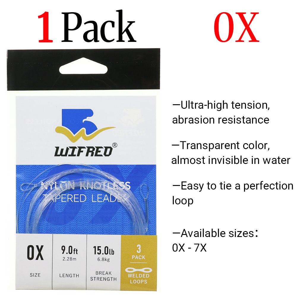 3PCS/Pack 0X~7X Tapered Leader Fly Fishing Line 9FT/2.28M Fly Line Leader With Welded Loop Clear Nylon Tippet Line