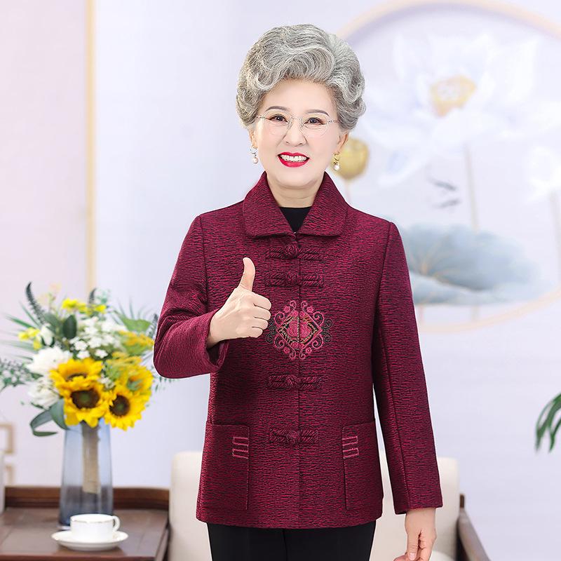

Women s Tang Suit Jacket for Spring and Autumn – Perfect for Middle-aged to Elderly Ladies (70s and 80s) 5XL for 140-150 jin