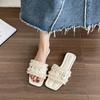 Sandals and Slippers Women's Summer Wear Square Toe Open Toe Rivet Versatile Flat Bottom Non-slip Beach Vacation Flip-flops