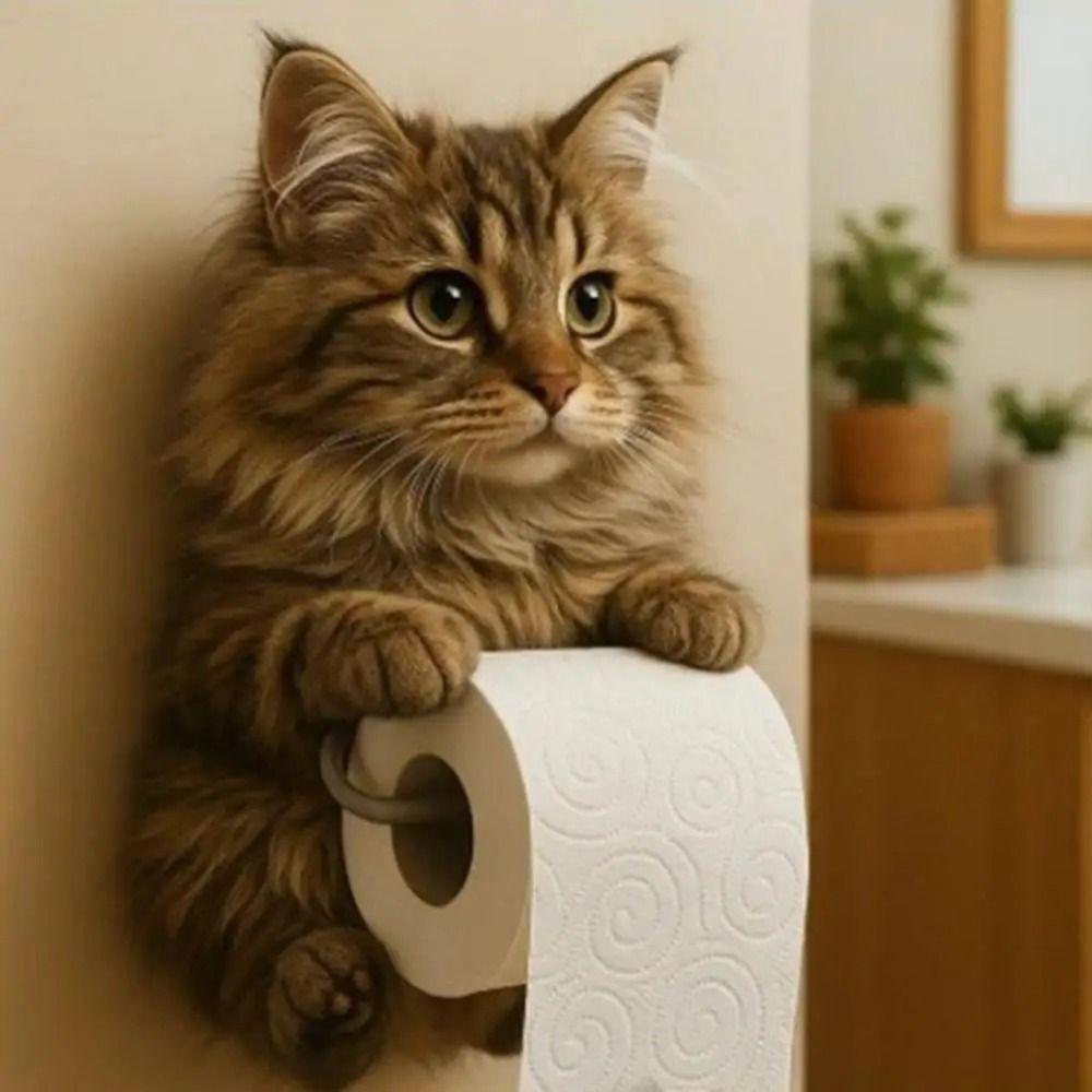 Simple Installation Cat Toilet Paper Holder 3D Cat Shape Hanging Paper Towel Stand Home Use