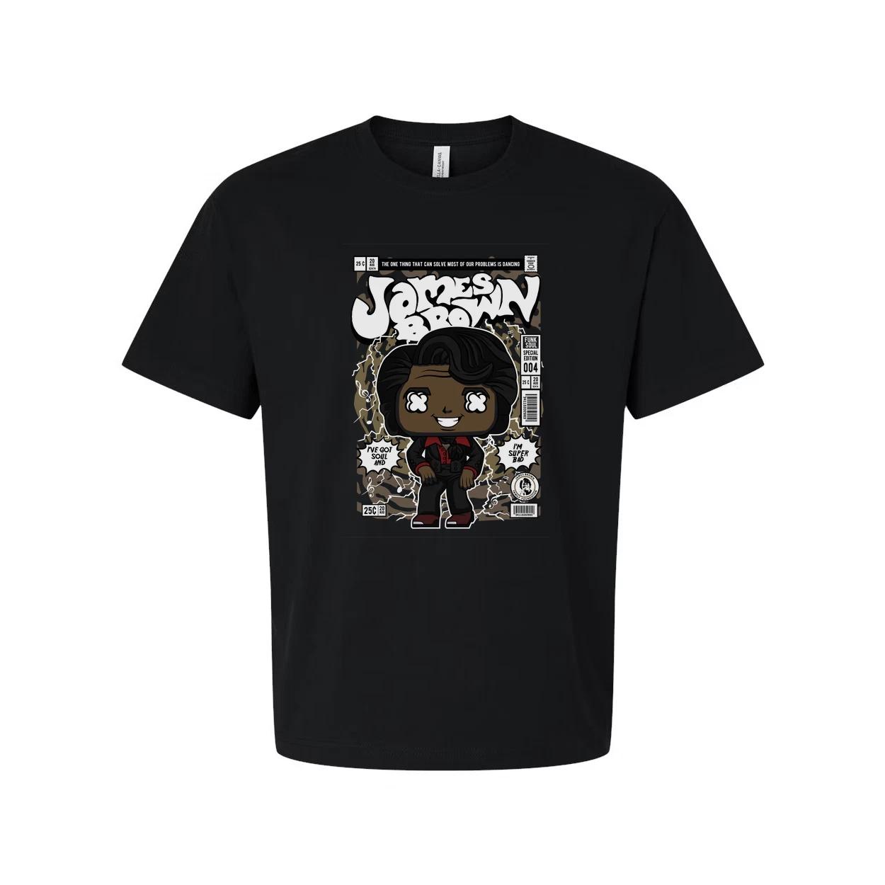 James Brown Comic Style Unisex Tee With Cartoon Portrait And Vintage Magazine Co L