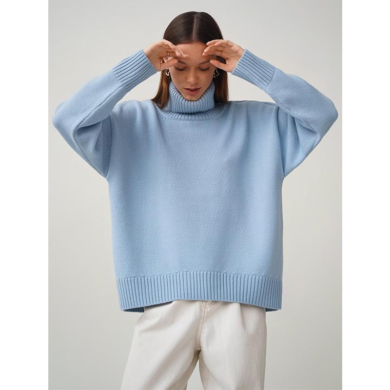 Autumn/Winter 2024 Solid Color High-Neck Casual Loose Knit Sweater