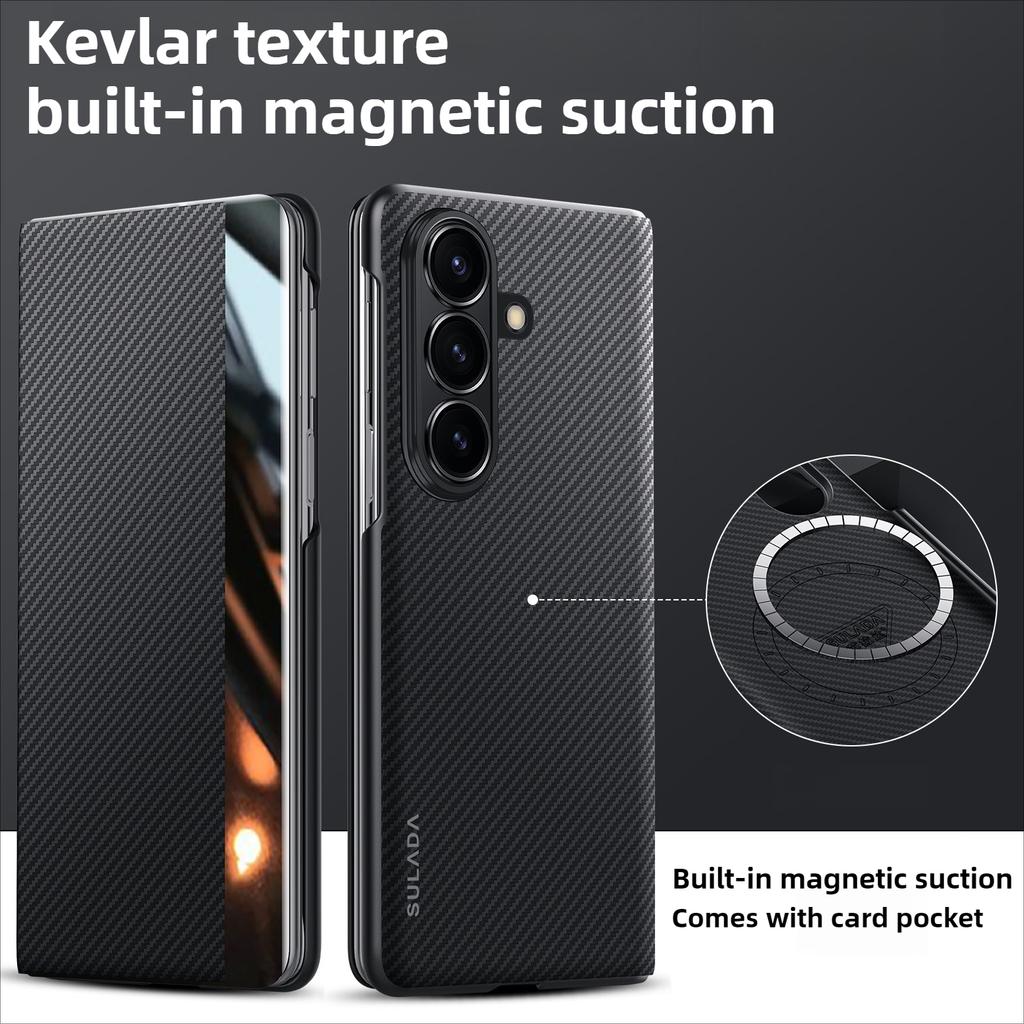 ZFold 7 Business Kevlar Texture Magnetic Screen Flip Leather Phone Case for Samsung Galaxy Z Fold 7 Fold6 5 4 Protection Cover