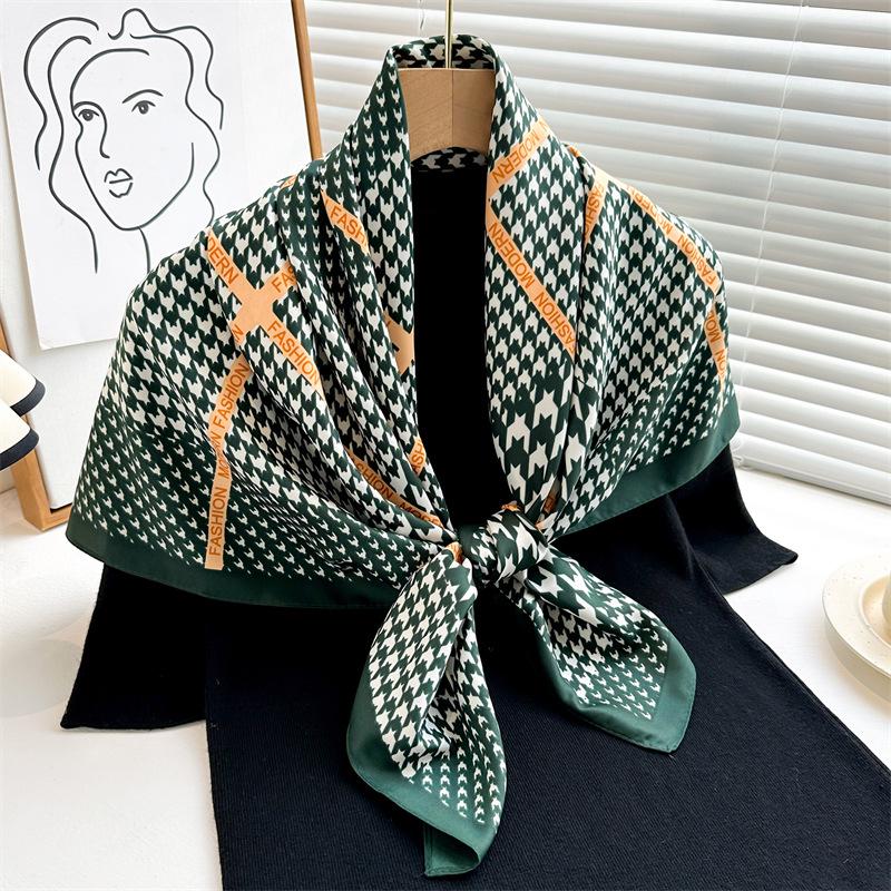 Striped Twill Silk Scarf: Large Square Shawl & Sunscreen Travel Headscarf - 90cm, Perfect for Spring & Autumn