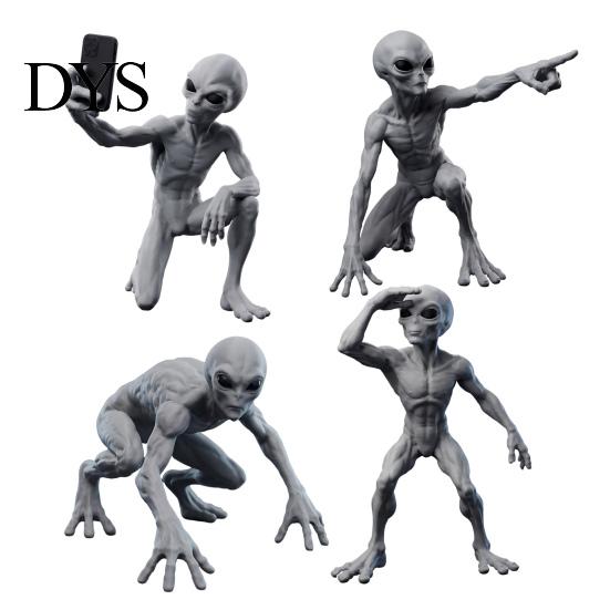 Creative Desktop Accessories for Men 4Pcs 3D Printed Alien Statue, Resin Sci-fi Figurines, Ornament, Exquisite Art Ornaments Novelty Interstellar