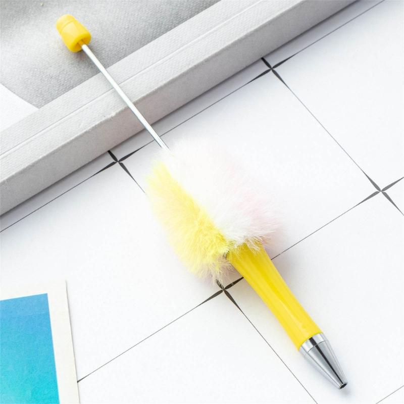 6Pcs Beadable Ballpoint Pen Plush Ball Ballpoint Pen Write Smoothly Novelty Writing Pen for Student Kid Game Reward