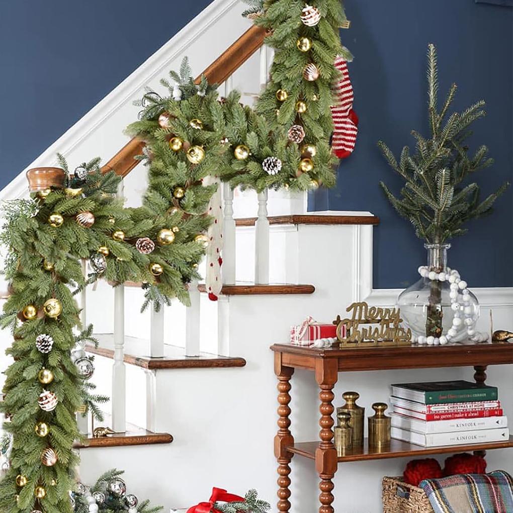 180CM Artificial Plants Christmas Garland Red Berries Wreath Xmas Home Decoration Pine Tree Rattan Hanging Ornament