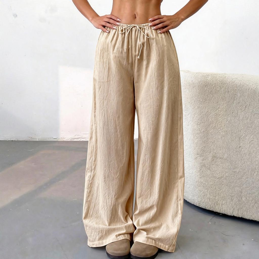 Damenhose, Farbe, Modisch, Locker, Lässig, Alltag, Seitentaschen, Kordelzug, Elastischer Bund, Weites Bein