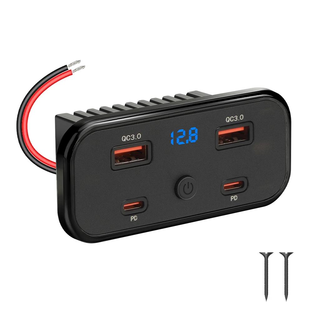 4/6 Ports 112W Dual 18W USB-A 30W PD3.0 QC3.0 Car Charger Outlet ast Charging Power Adapter with Voltmeter Switch for 12V/24V for Car RV Truck Boat