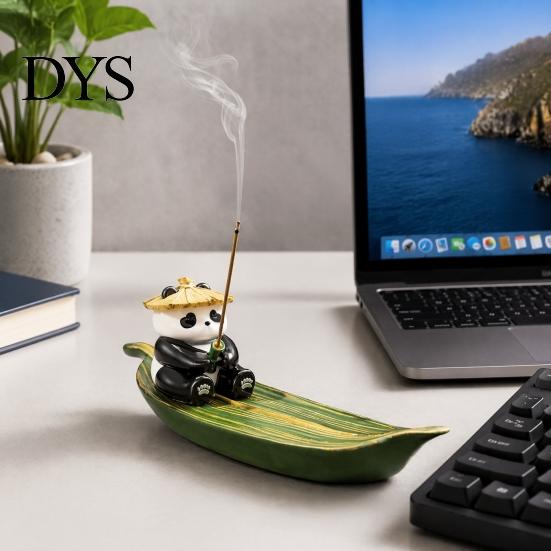 Incense Ash Catcher Fishing Panda Stick Holder, Leaf Boat Burner, Sticks Holder Tray for Yoga Meditation Spa Room Decoration Hand Painted