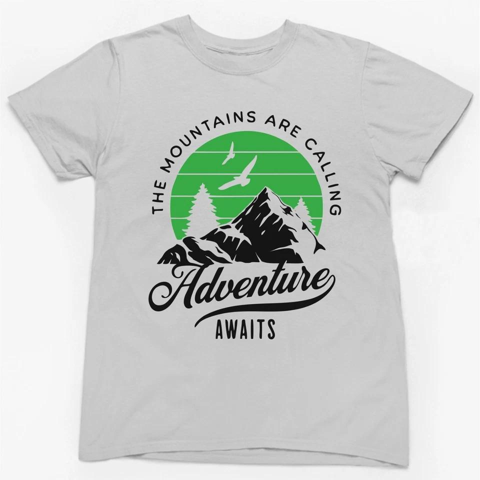 THE MOUNTAINS ARE CALLING ADVENTURE AWAITS T-SHIRT Novelty Gift Walker Hiker Top 1 S
