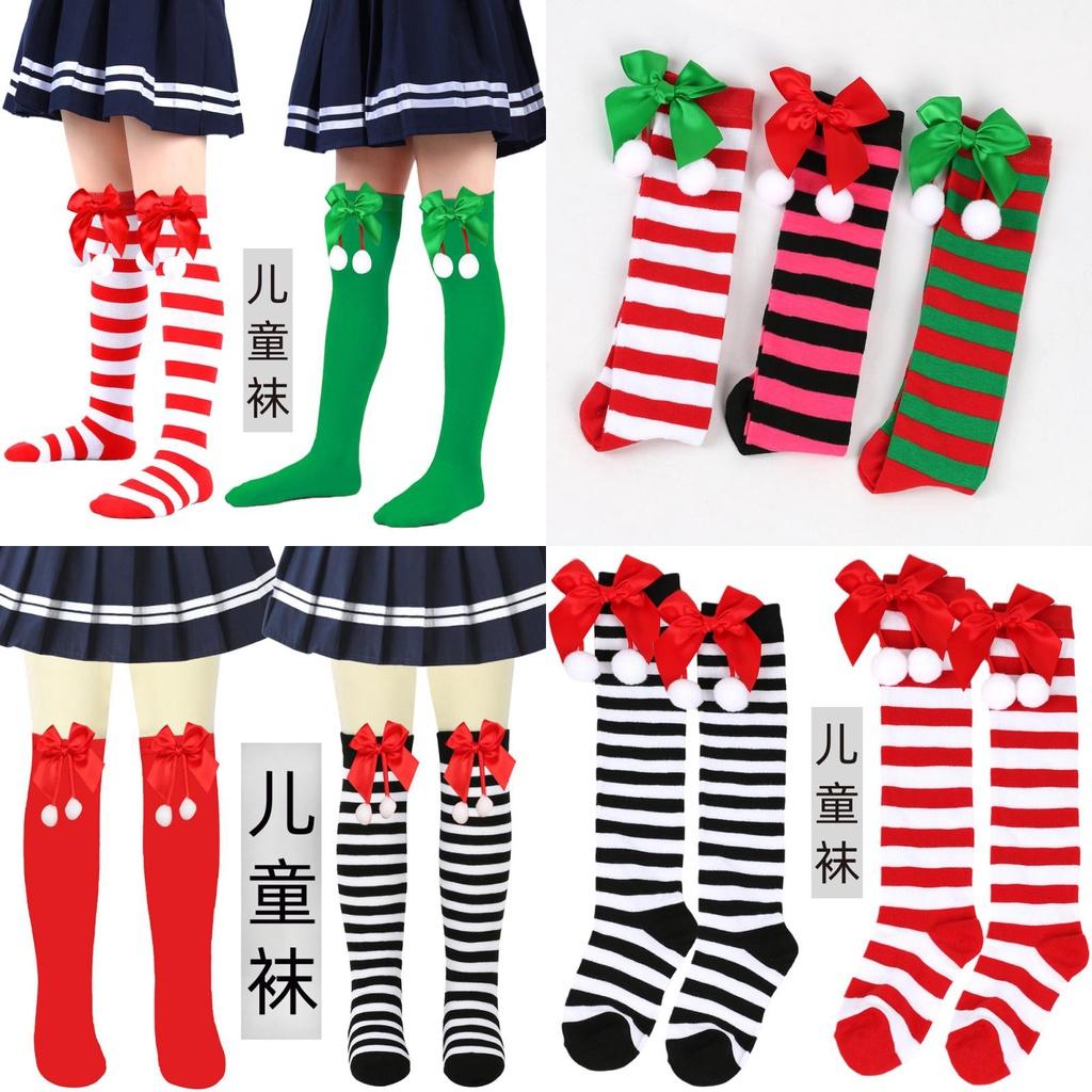 Cute Butterfly Bow Christmas Socks For Girls Long Tube Polyester Fabric