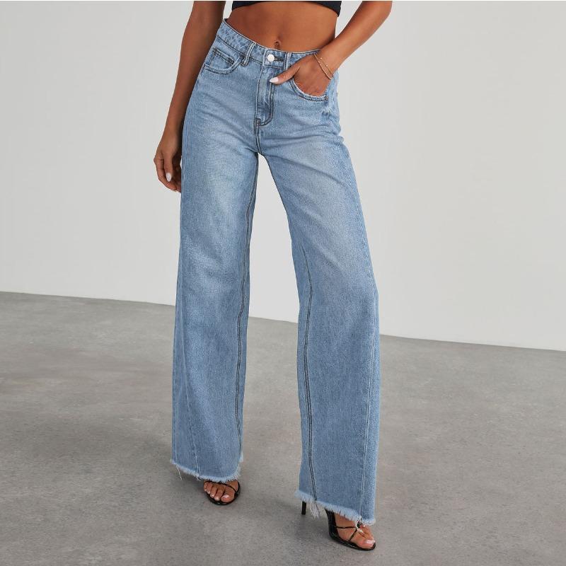 New Women's Denim Trousers, Washed Denim Wide-leg Trousers