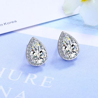 OL Style Sterling Silver Big Water Drop AAA Zircon Stud Earrings for Women Luxury Wedding Bridal Earrings Brincos